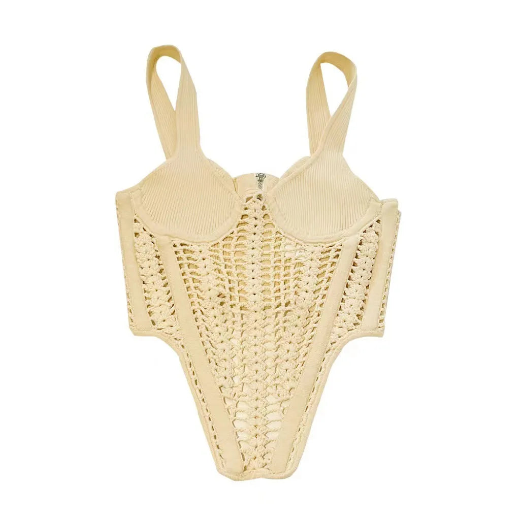 Corset Fishbone Hand Chain Link Knit Vest - Bellarte Enchanté Corset Fishbone Hand Chain Link Knit Vest